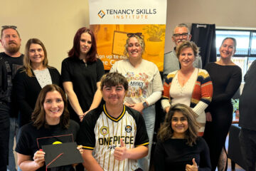 Hargreaves House Graduates Bailey and Tori with inCommunity Connect and Tenancy Skills Institute team memembers