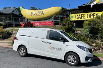 inCommunity Van parked outside of the Big Banana in Coffs Harbour.